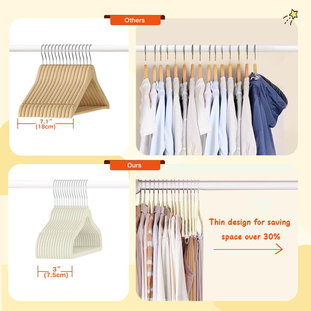 Stormix Baby Clothes Hangers 30 Pack, Kids Velvet Hangers Non-Slip, Clothes Hangers With Shoulder Notches For Toddler Children C
