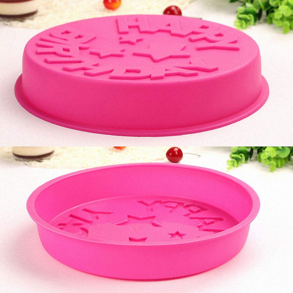 Hiparty Happy Birthday Silicone Baking Mold, 9.6-Inch Cake Pan Round Circle Mold Cheese Jelly Pudding Muffin Pizza Pie Flan Tart