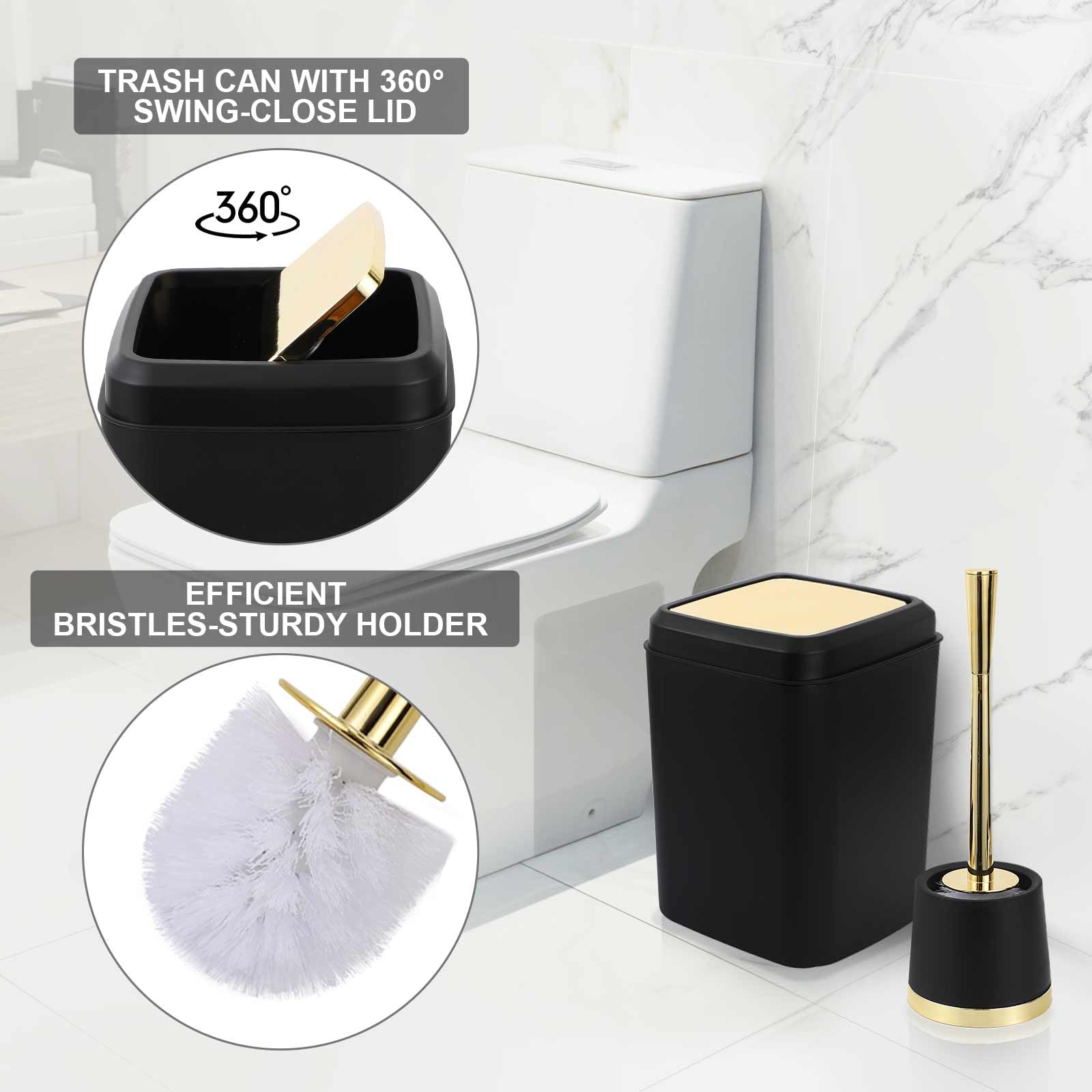 Xlhomo 25Pcs Black Bathroom Accessories Sets Complete, With Shower Curtain, Rugs, Trash Can And Toilet Brush, Soap Dispenser, To