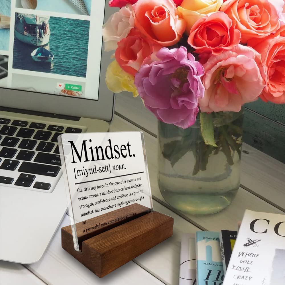Inspirational Home Office Desk Decor, Motivational Minimalist Decor Art Acrylic Plaque With Wooden Stand Sign Home Office Desk S