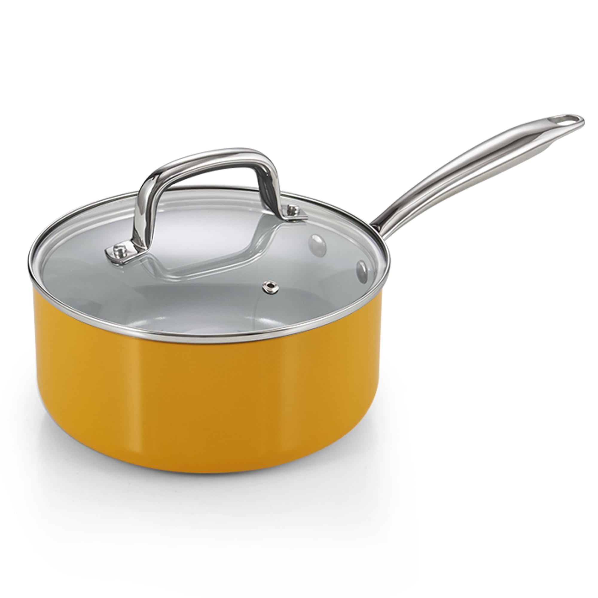 Cook N Home Classic 3 Quart Ceramic Nonstick Saucepan with Glass Lid, Everyday Soup Pasta Oatmeal Cooking Pan, Non Stick Sauce P