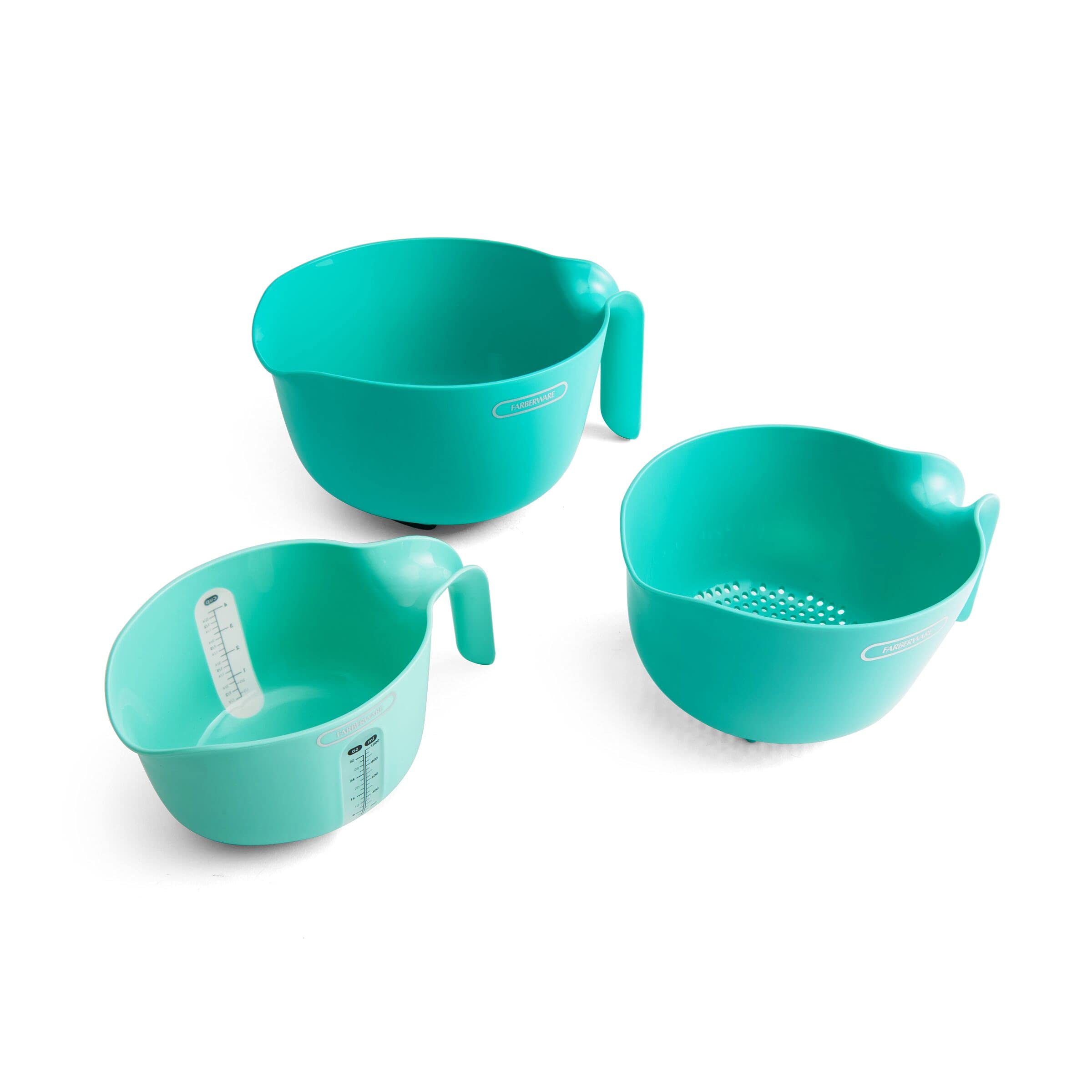 Farberware 3-Piece Professional Measure Colander Bowl Set, Aqua, Model 5270003