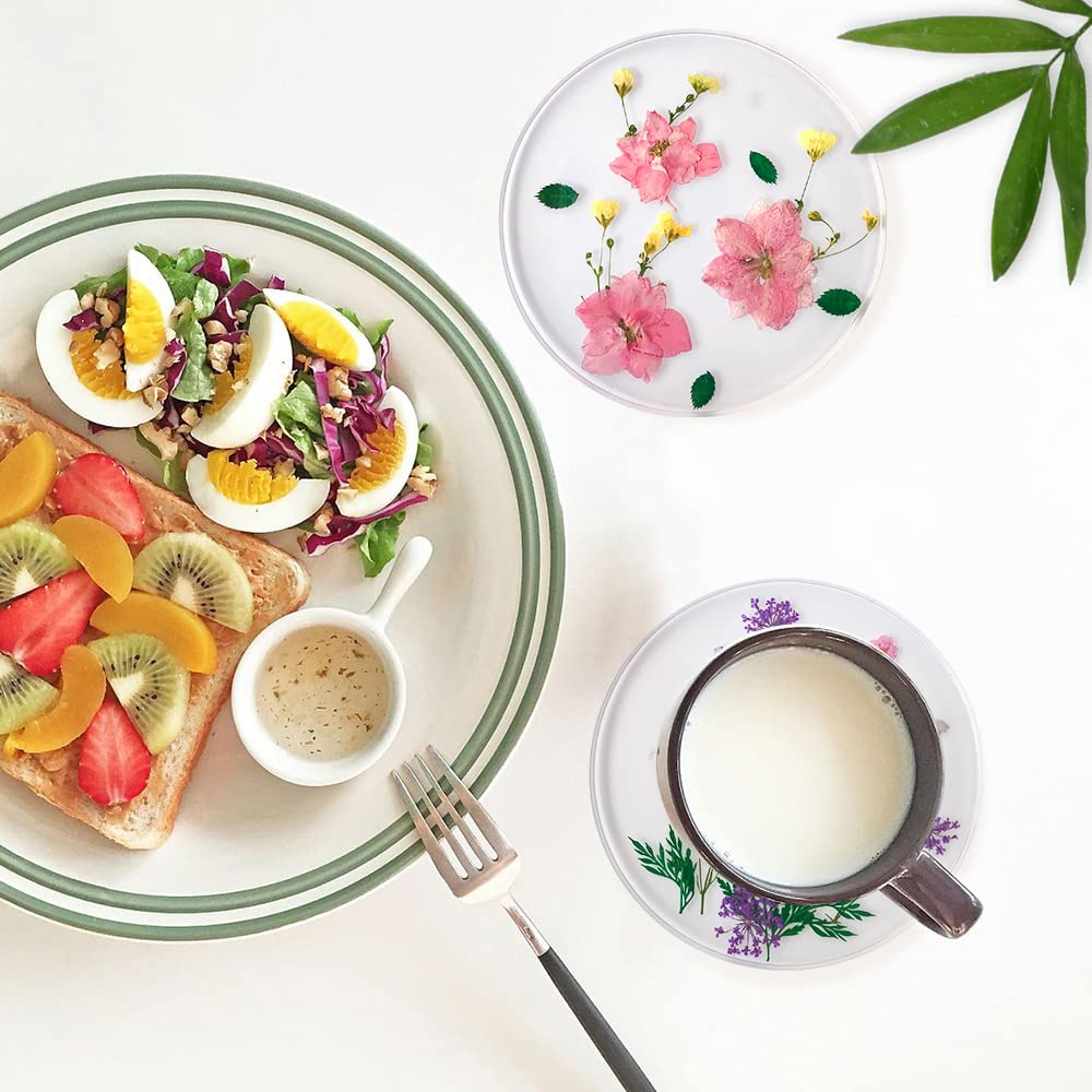 Drink Coasters Flower Cup Mat-Epoxy Resin Coasters With Colorful Natural Floral Reusable Round Kitchen Utensils For Dining Cups