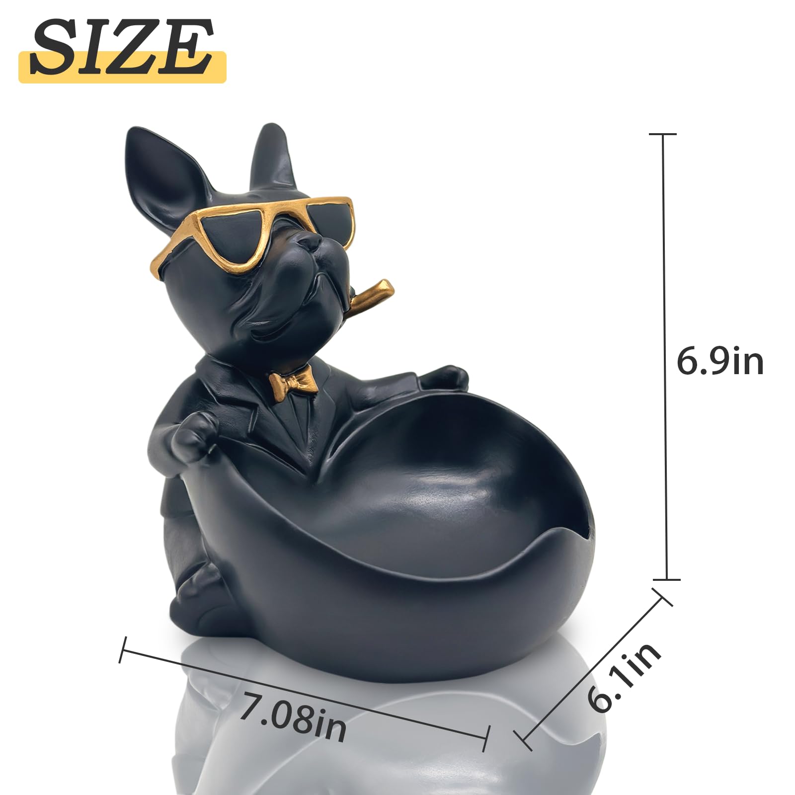 Bulldog Lovers Candy Bowl Decor,Heart-shaped Key Holder Bowl Candy Dish, Bulldog Accessories, Resin Bulldog Statue for Office De