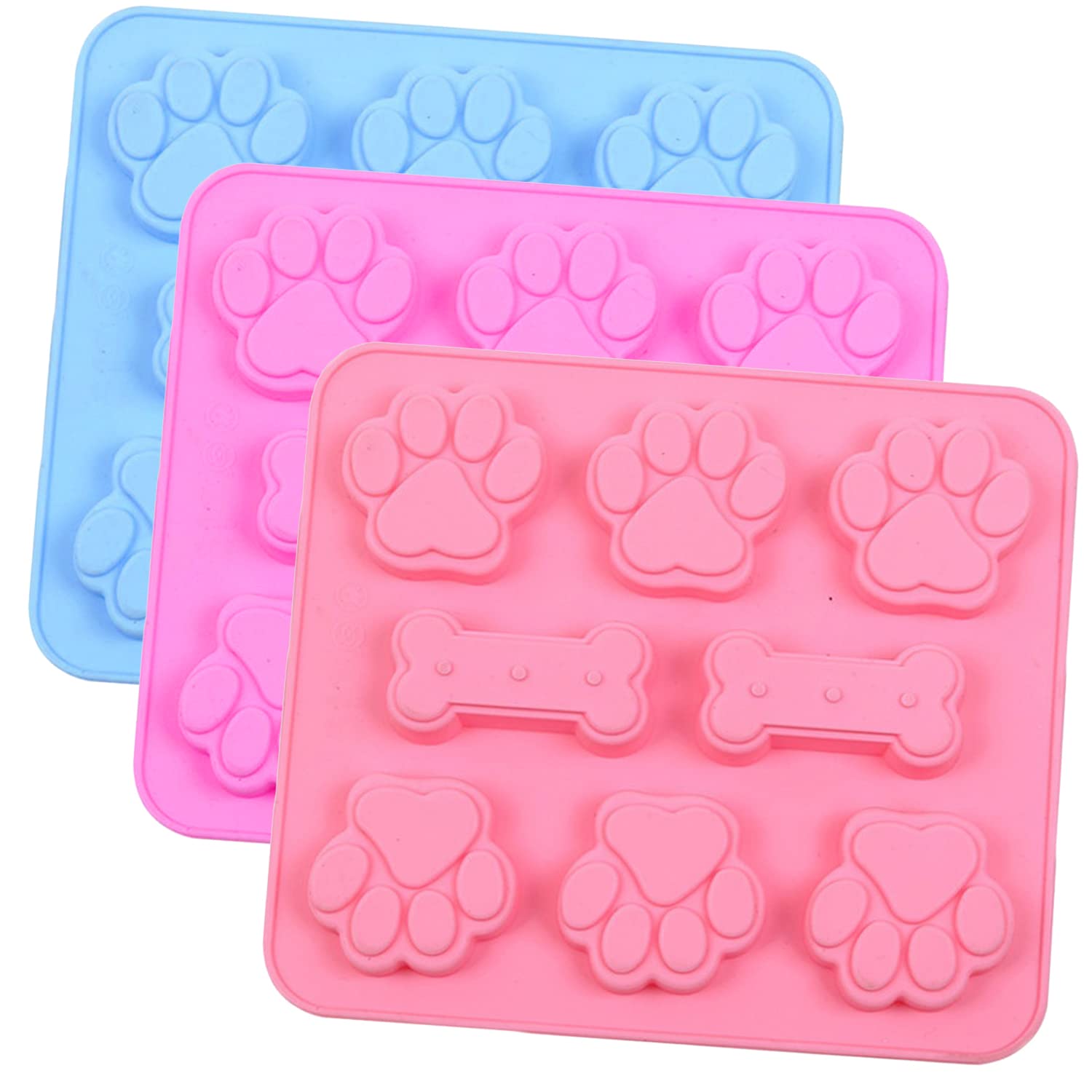 Silicone Molds Pet Paw Print With Bone Treat Dog Candy Chocolate Soap 3 Pack Mold