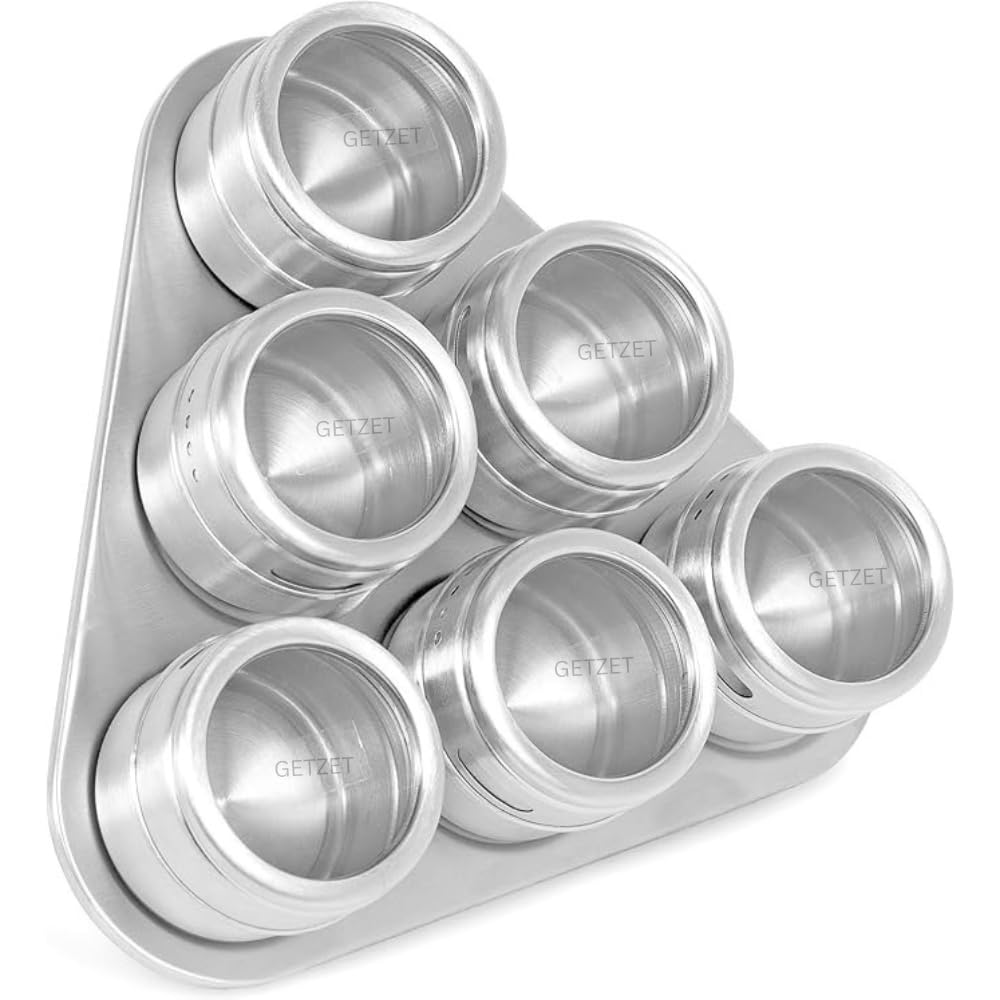 Getzet Multipurpose Stainless Steel Magnetic Masala Rack Set Containers For Kitchen, Dining Room, Restaurants, Storage Spice Rac