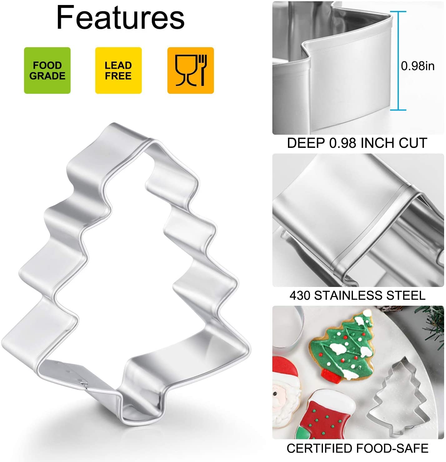 Christmas Cookie Cutters, 8Pcs Winter Holiday Cookie Cutter Set, Stainless Steel Metal Cutter With Gingerbread Men,Christmas Tre