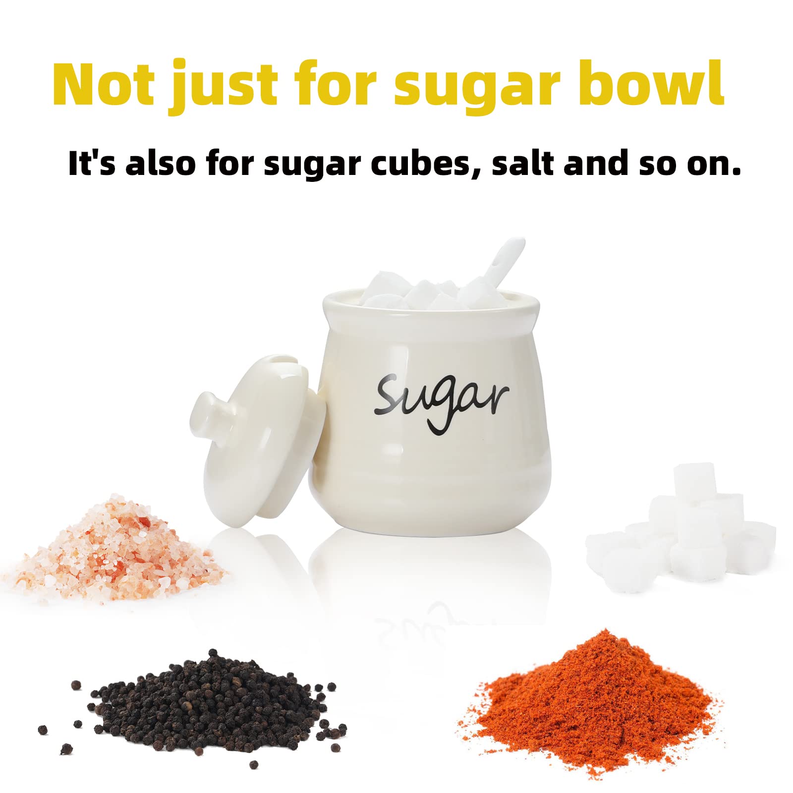 Ontube Ceramic Sugar Bowl With Lid And Spoon 12Oz (Beige)