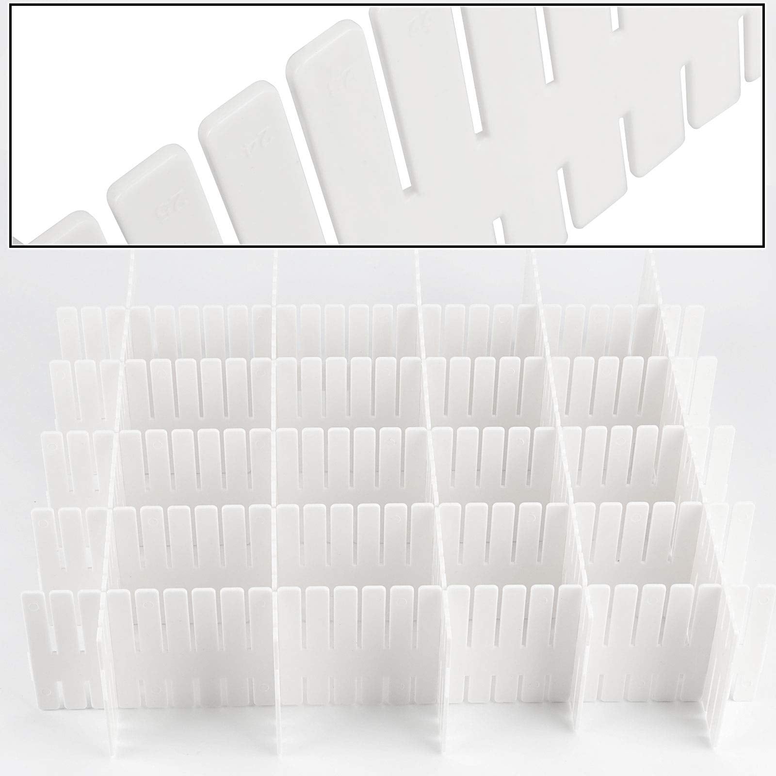 ZOENHOU 60 PCS 12.6 x 2.76 Inch White Drawer Dividers, Adjustable Premium Plastic Drawer Divider Organizers for Makeup Drawers D