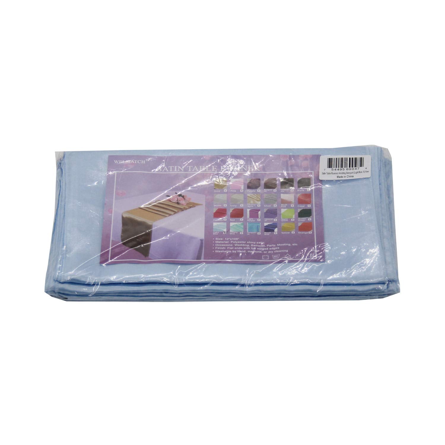Welmatch Light Blue Satin Table Runners - 5 Pcs Wedding Banquet Party Event Decoration Table Runners (Light Blue, 5)