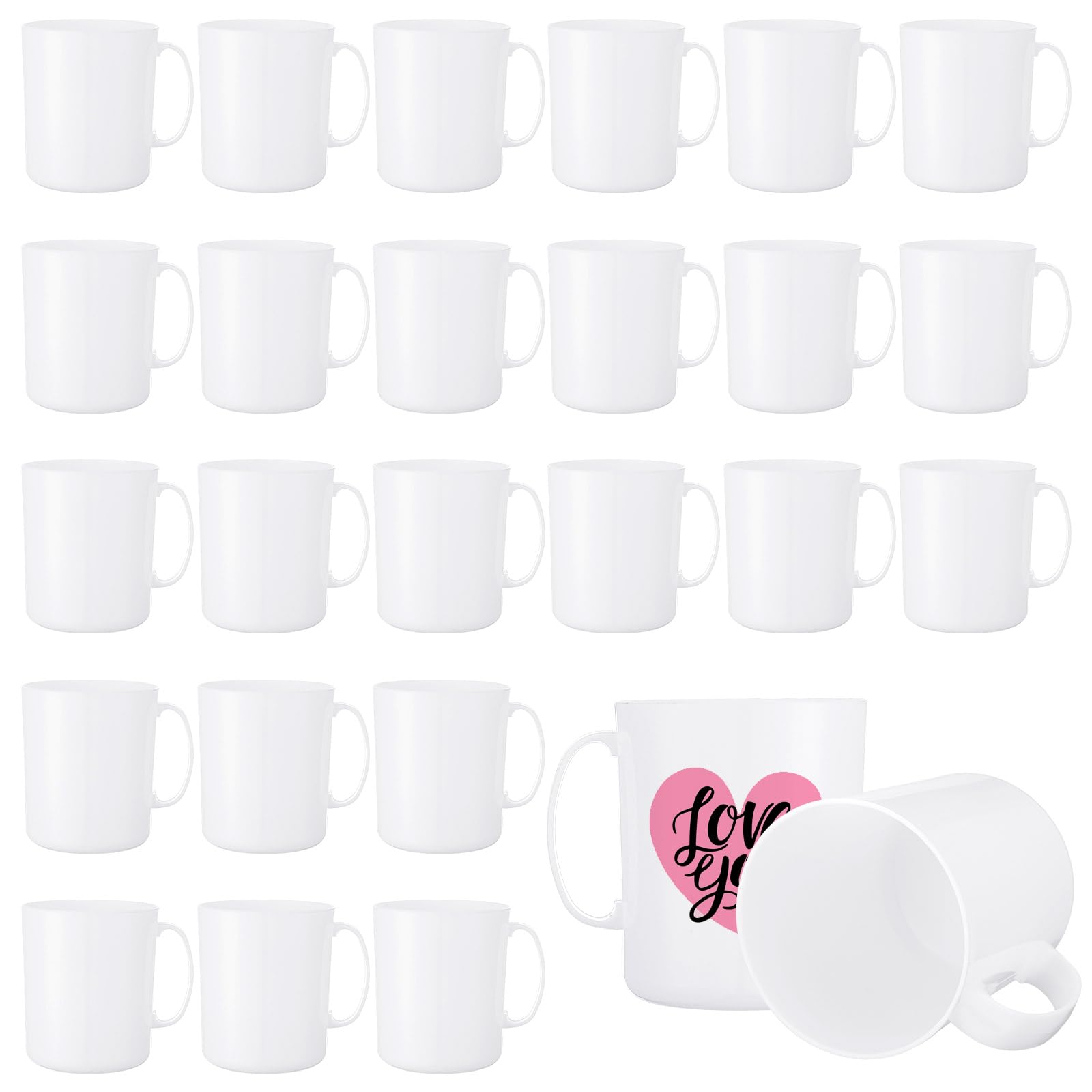 SiliFine 24 Pcs Plastic Mugs with Handle 12oz Reusable Plain DIY, White