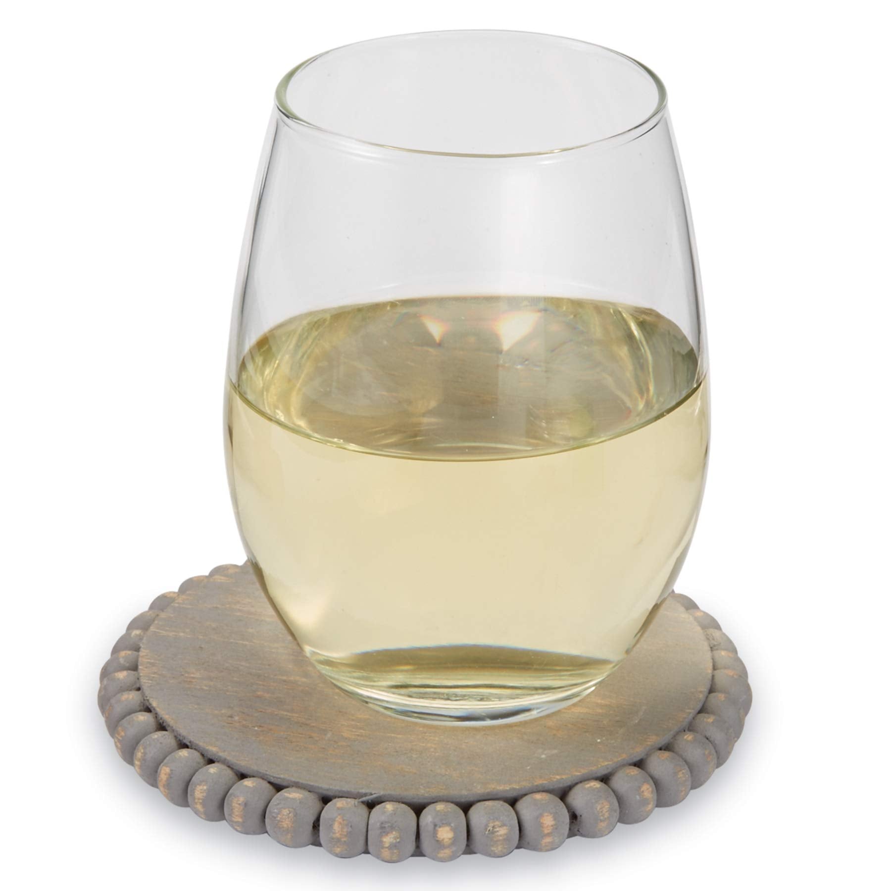Mud Pie 42500044G Gray Beaded Wood Coaster  4 3/4'' Dia