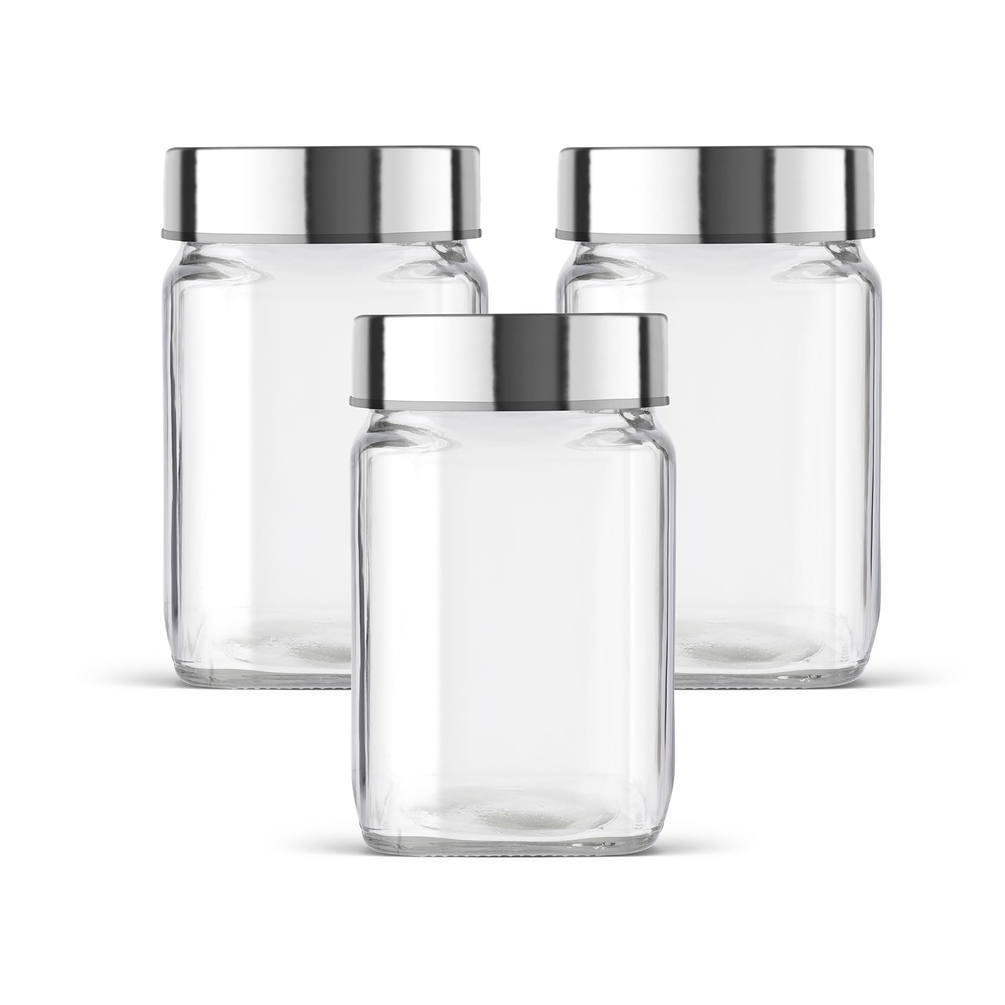 Zeinwap Glass Storage Jar | Container With Air Tight Silver Metal Lid | Multipurpose Jar | For Storage Of Food, Pulses, Spice, C