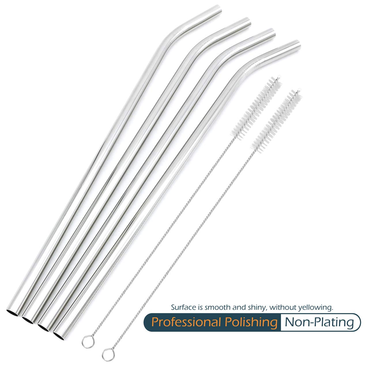 Gfdesign Big Drinking Straws Reusable 12 Inches Extra Long 9Mm Extra Wide Sus 304 Food-Grade 18/8 Stainless Steel - Set Of 4 Wit