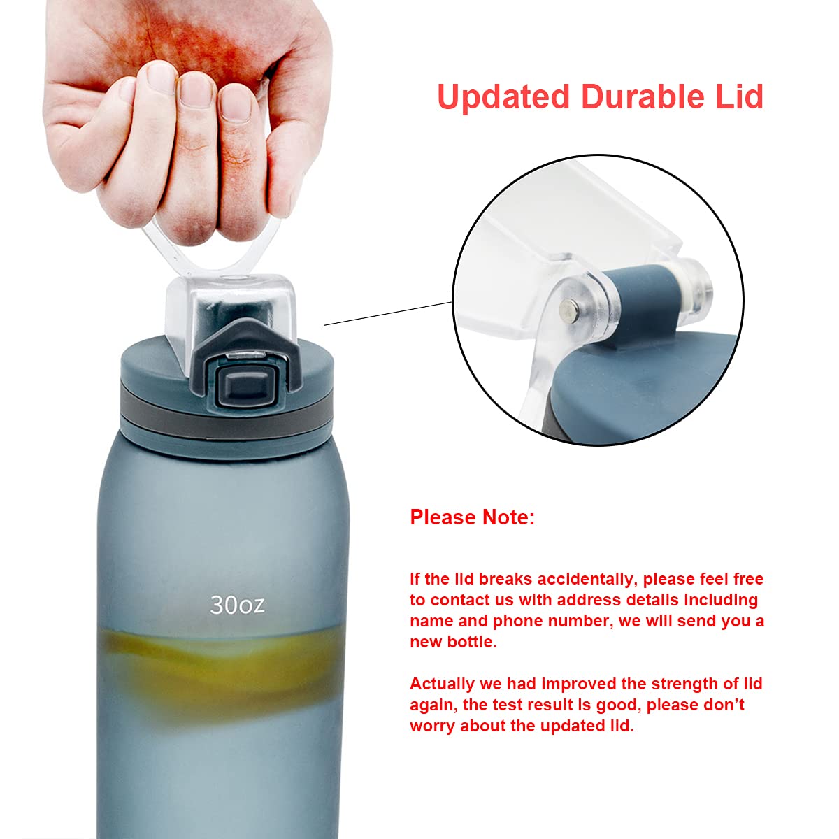 Teentumn 30Oz Sport Water Bottle With Time Markers, Large Durable Gym Plastic Bottle For Fitness, Outdoor Enthusiasts, Leakproof