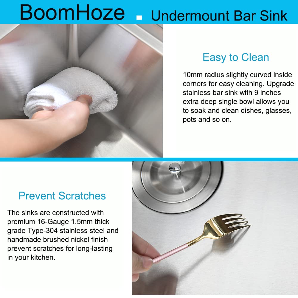 12 Inch Undermount Bar Sink Workstation, Boomhoze 12 X 15 Stainless Steel Kitchen Bar Sink Wet Bar Prep Sink Single Bowl 16 Gaug