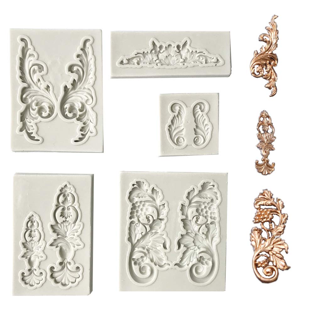 Juland 5 Pcs Silicone Fondant Cake Mold Baroque Style Curlicues Scroll Mold For Sugarcraft, Cake Border Decoration, Cupcake Topp