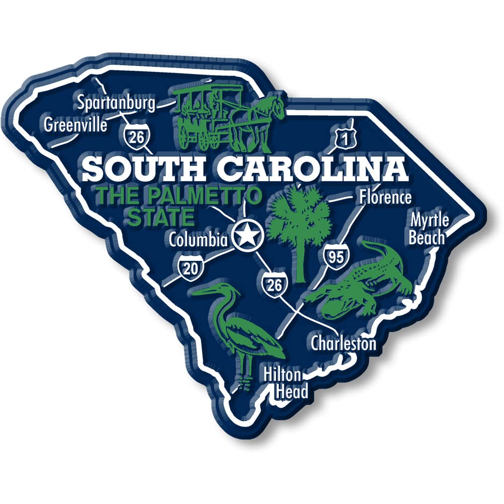 South Carolina Giant State Magnet By Classic Magnets, 4.1'' X 3.2'', Collectible Souvenirs Made In The Usa