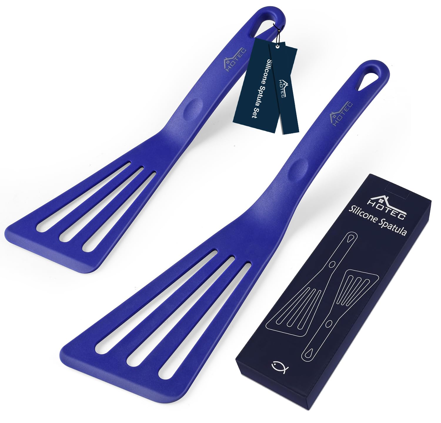 Hotec Heat Resistant Silicone Slotted Fish Turner Spatula Set, Kitchen Cooking Spatulas, For Non Stick Cookware Dishwasher Safe