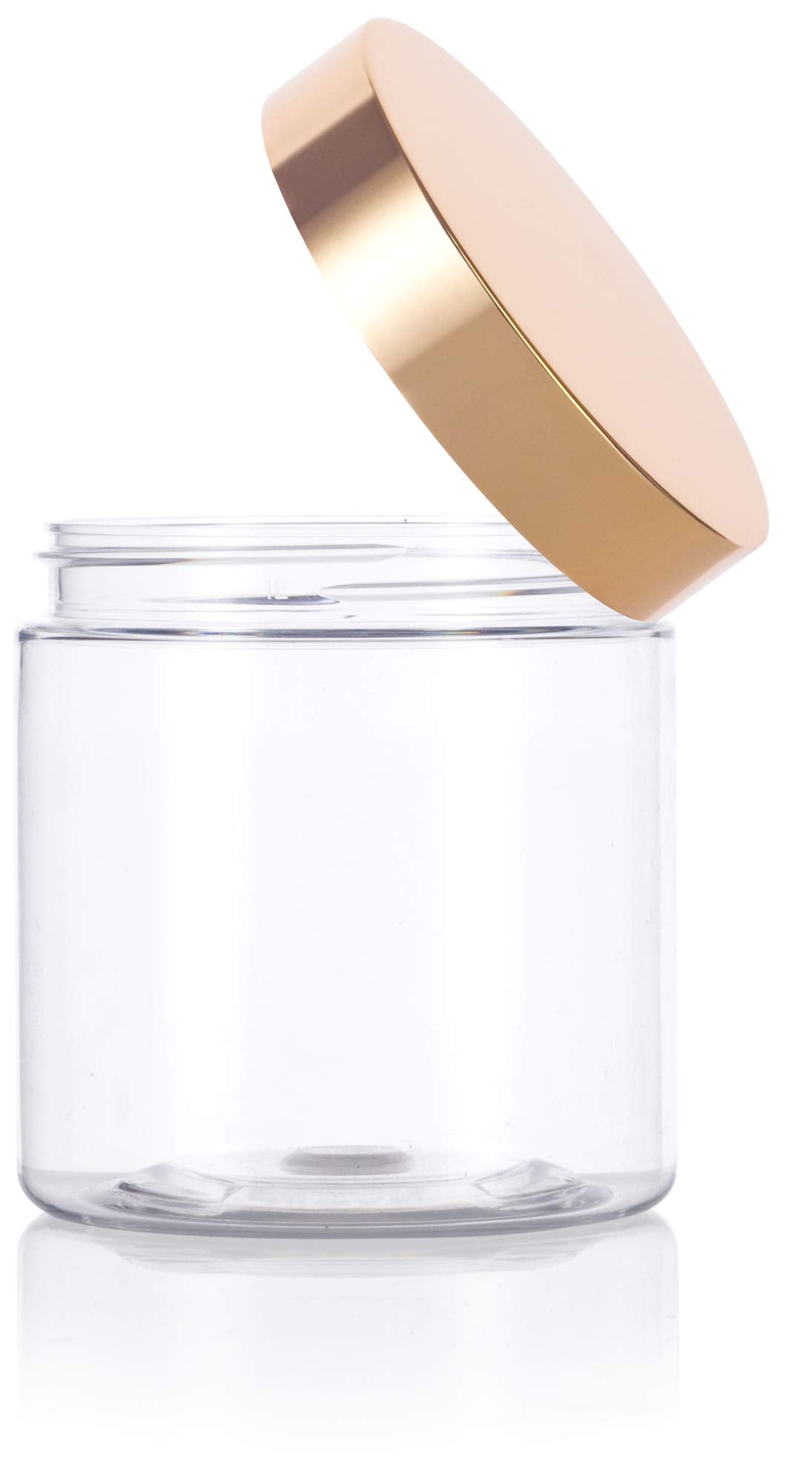 8 Oz / 240 Ml Clear Pet Plastic (Bpa Free) Refillable Jar With Luxury Gold Metal Overshell Lid (12 Pack) + Spatulas