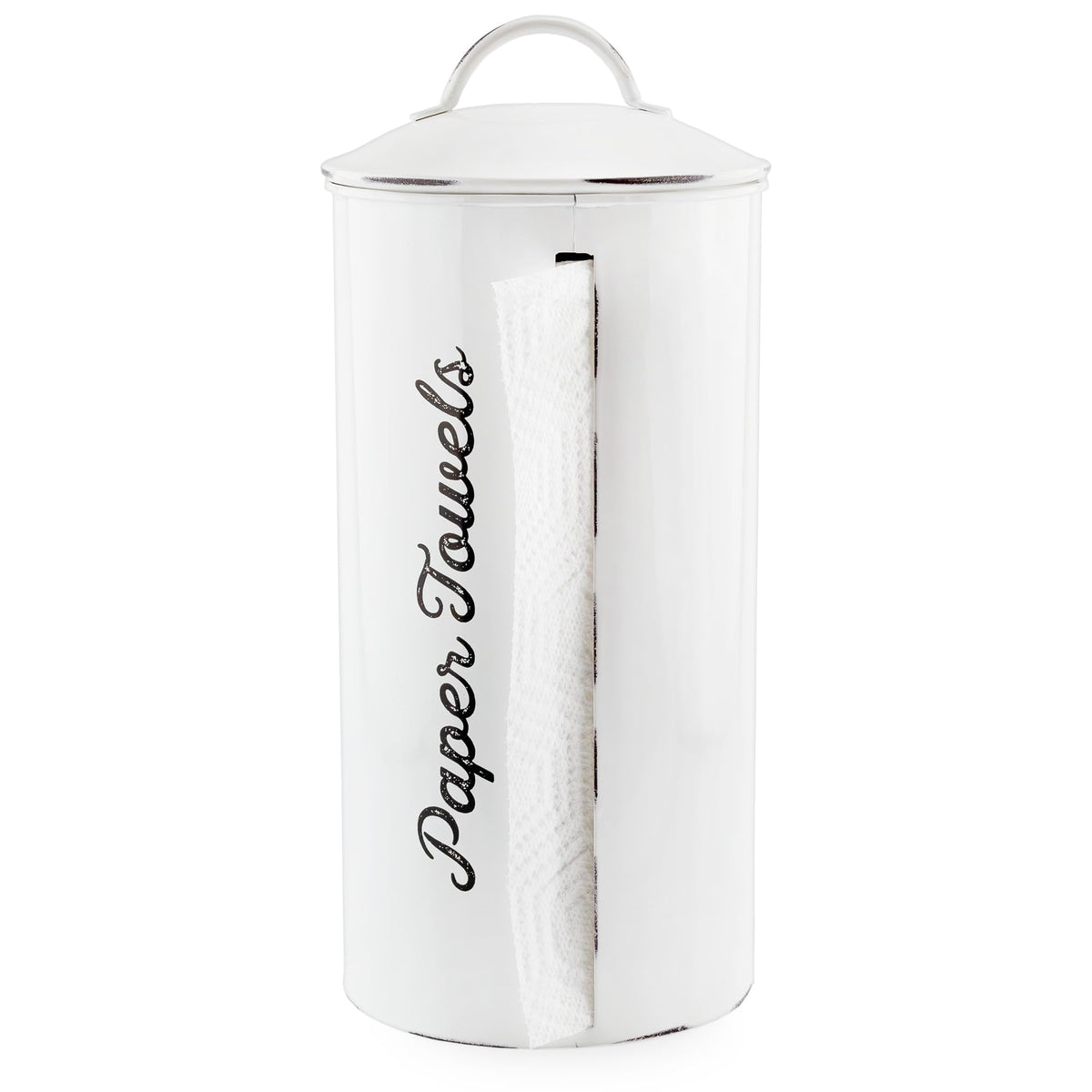 Auldhome Farmhouse Paper Towel Holder (White); Rustic Enamelware Countertop Paper Towel Dispenser For Kitchen