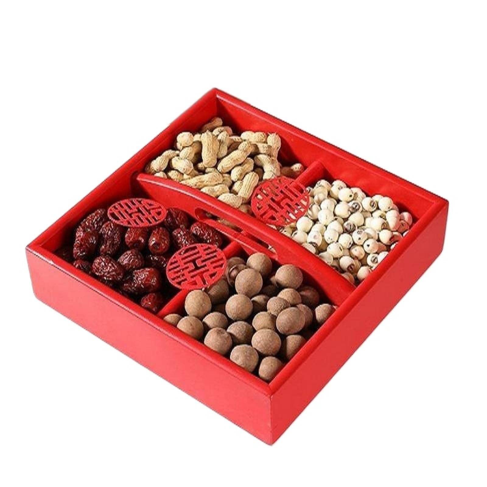 FARZI Bamboo Dried Fruit Box Engagement Candy Storage Gift Box Handle Snack nut Box with lid Sugar Melon Seeds Plate Wedding Pal