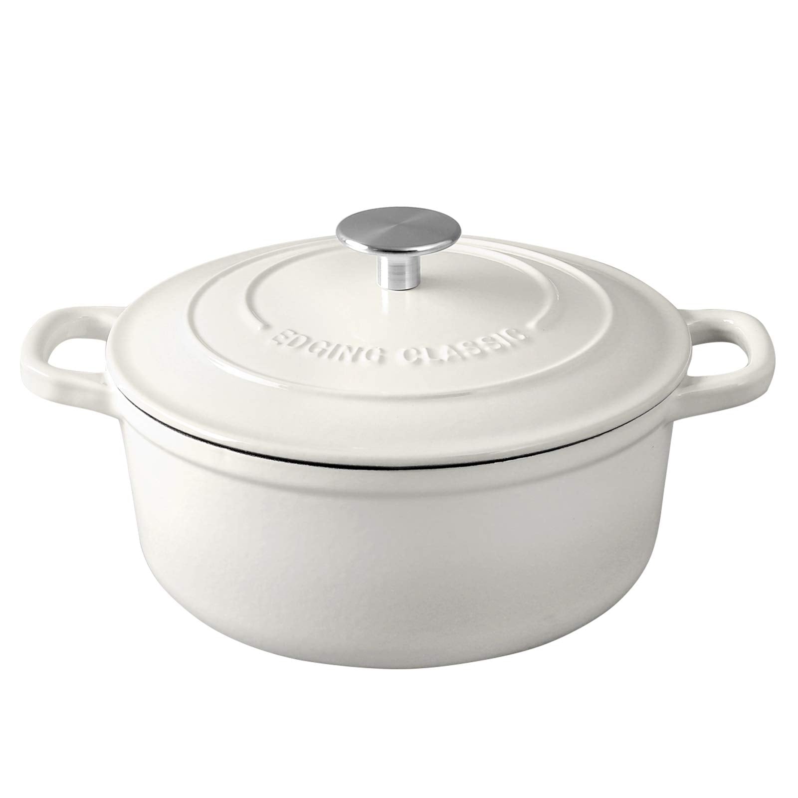 Edging Casting Enameled Cast Iron Covered 5.5 Quart Dutch Oven With Dual Handle, White