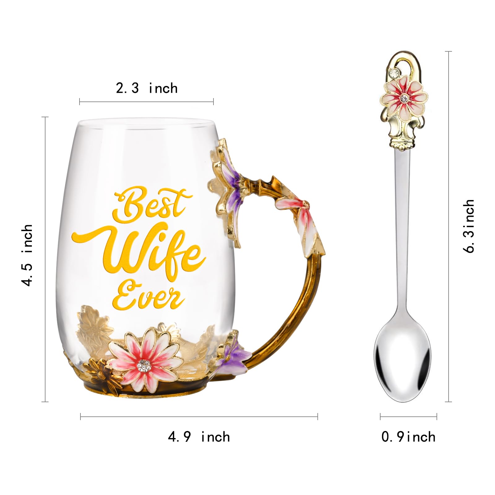 Oeago Gifts For Wife From Husband Romantic Tea Cup Gifts For Her Birthday Flower Glass Mugs Wedding Anniversary Valentines Day M