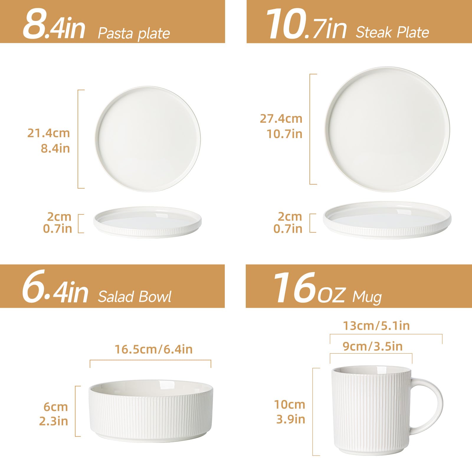 MONITO Ceramic Dinnerware 16 Pieces Dinner Set,Plates Pasta Bowls Cereal Bowls Reactive Change Glaze Dish Sets, Modern Stoneware