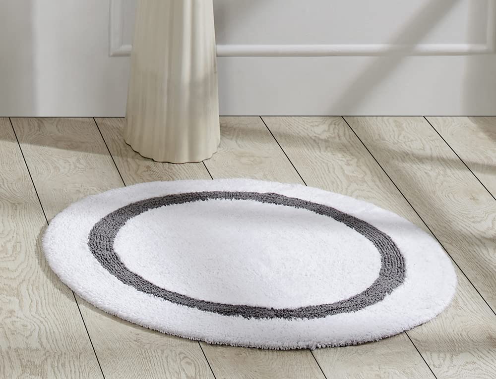 Better Trends 100% Cotton Hotel Collection Bath Mats, White & Gray Bath Mat - Tufted, Absorbent Reversible Mat, Machine Washable