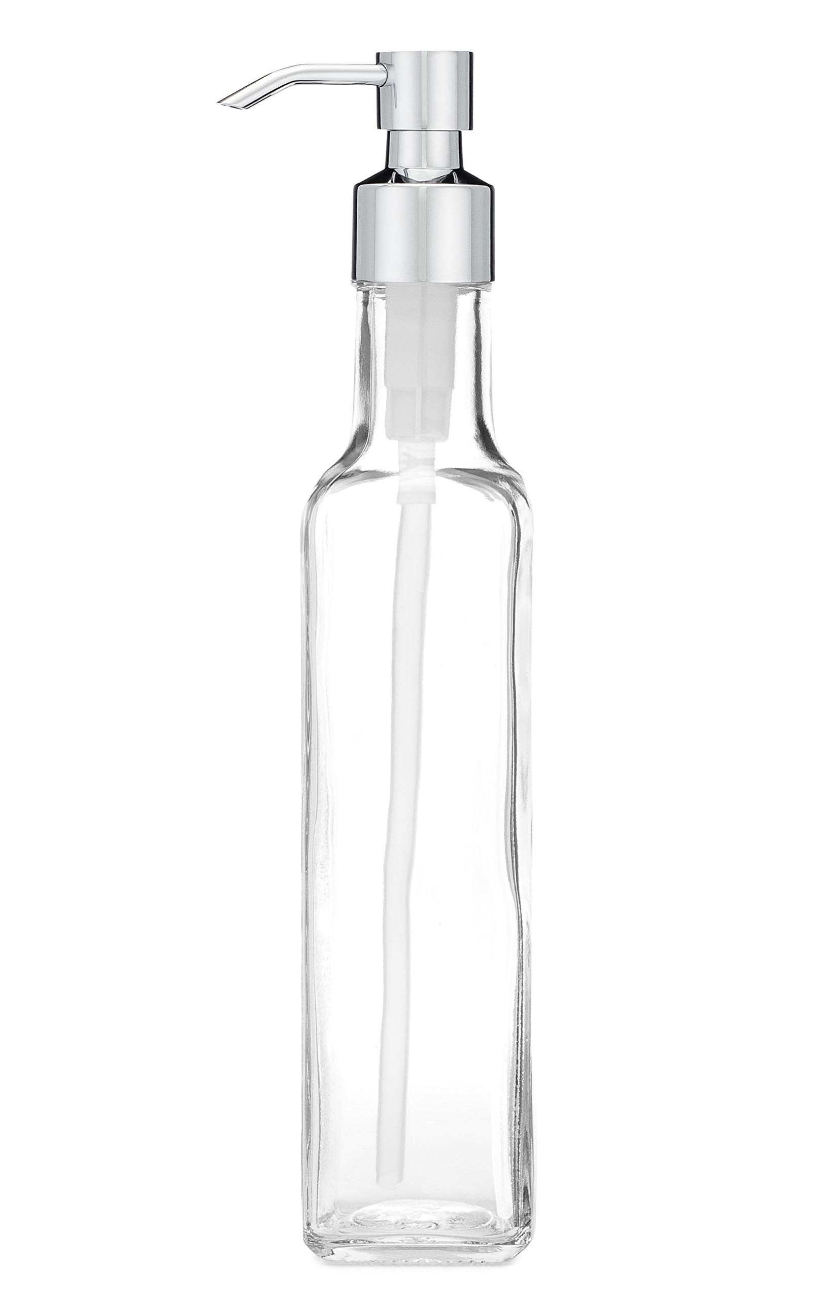 Rail19 French Vessel Glass Soap Dispenser with Metal Pump - Refillable Hand Soap, Lotion & Sanitizer for Sinks and Small Counter