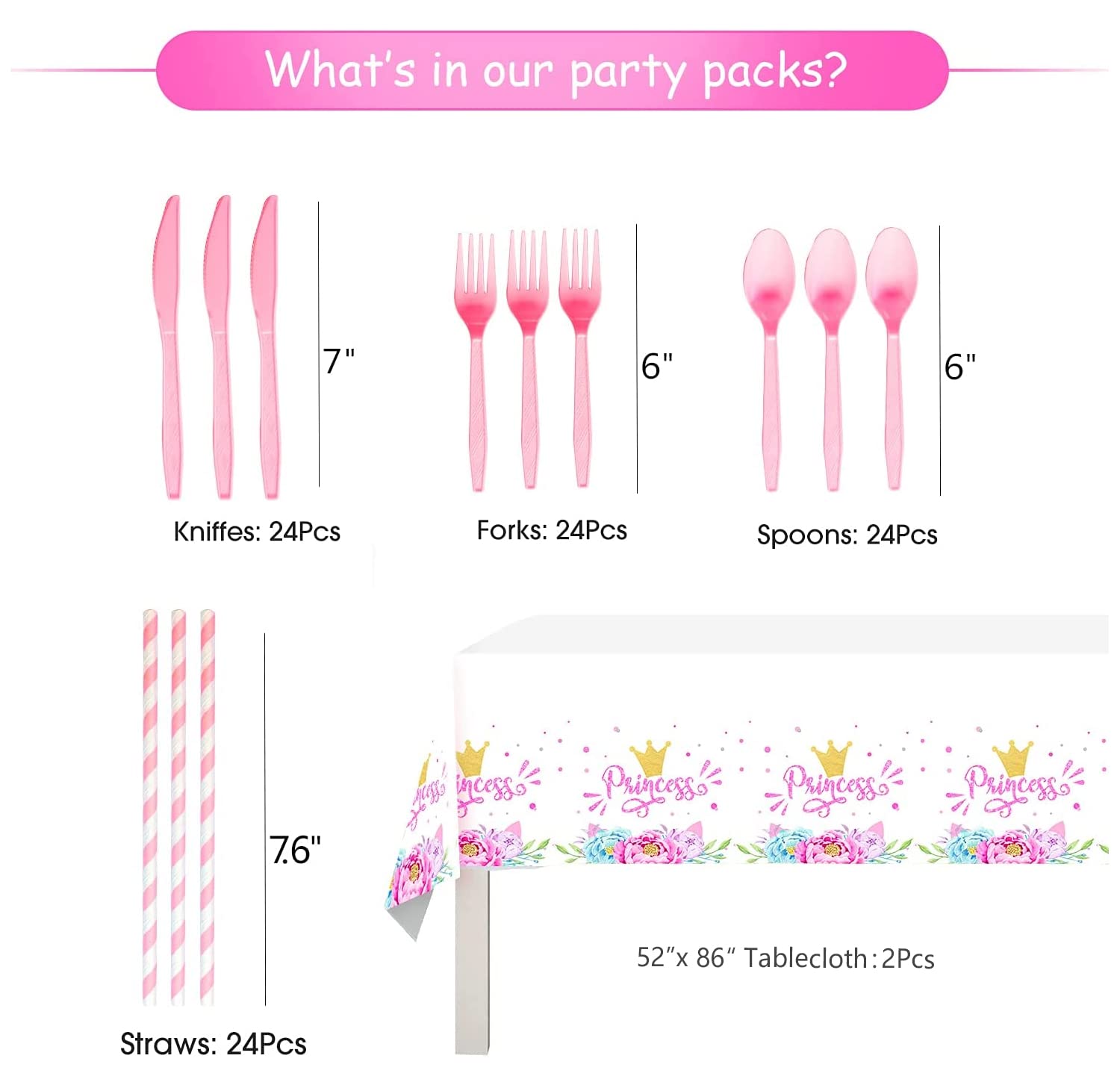 Naiwoxi Princess Birthday Party Supplies - Princess Party Decorations Tableware Set Include Plates, Napkins, Cups, Cutlery, Tabl