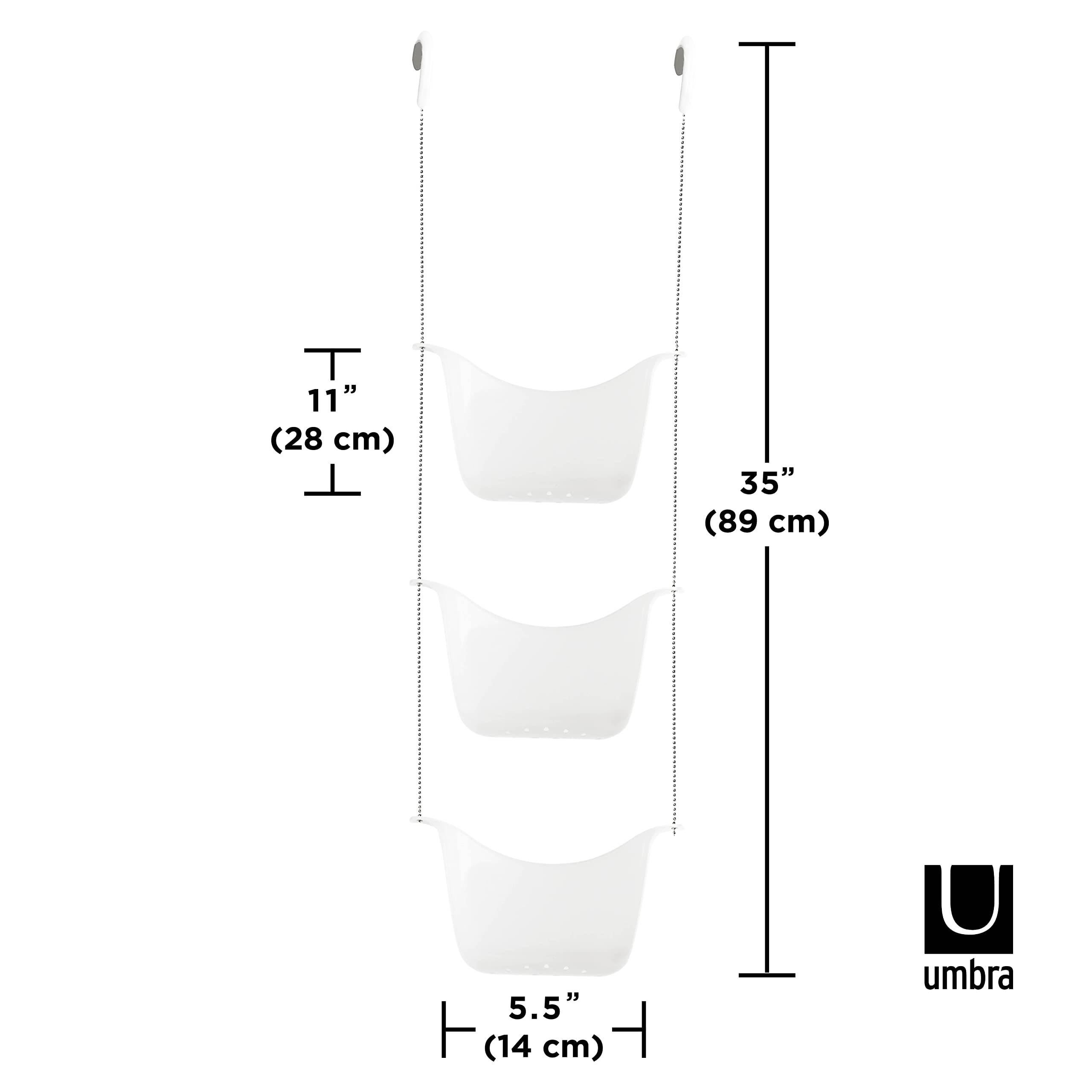 Umbra 022360-670 Bask  White Hanging Shower Caddy  Bathroom Storage and Organizer for Shampoo  Conditioner  Bath Supplies and Accessories  11-1/4'' x 5-1/4'' x 36-1/2'' h