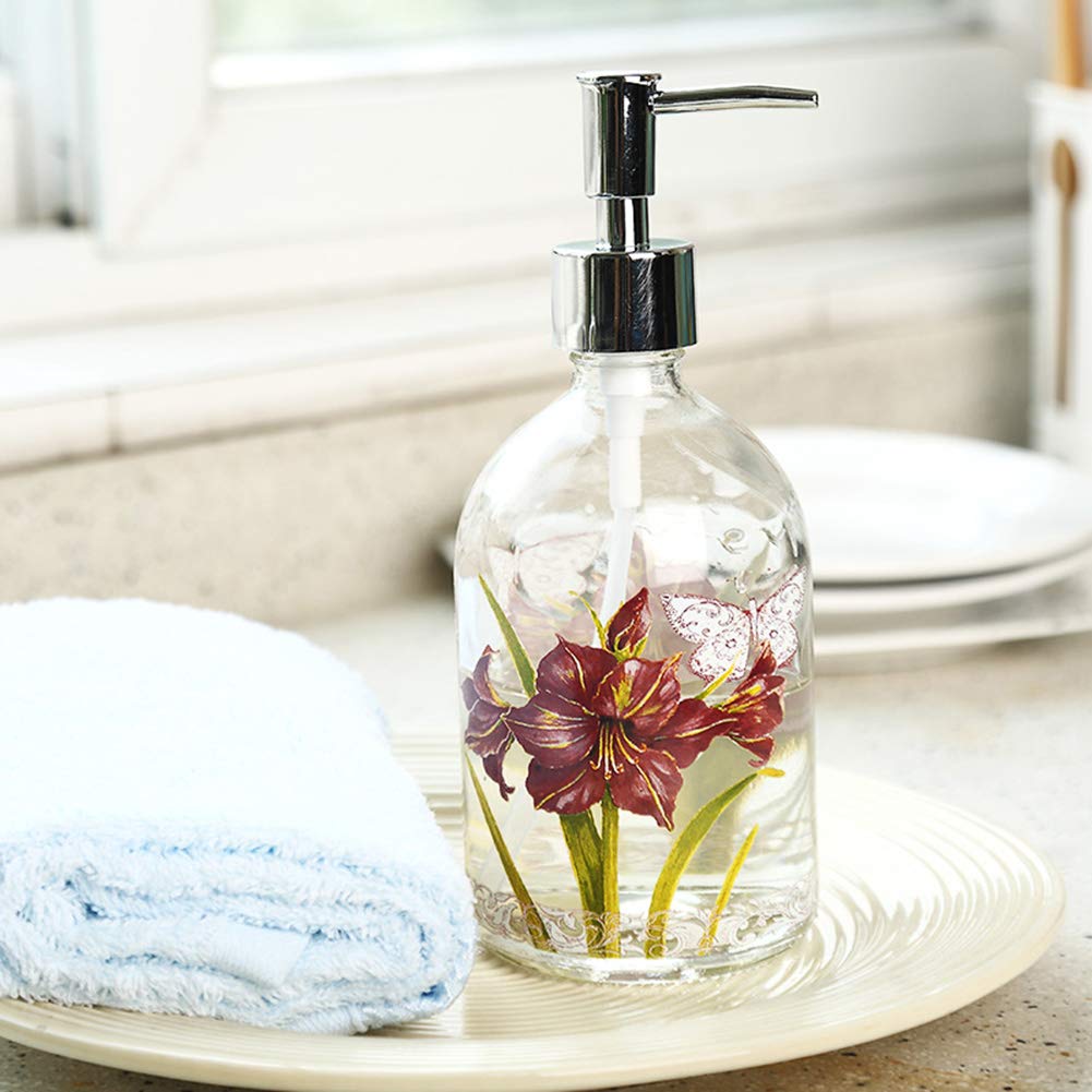 17Oz Glass Soap And Lotion Dispenser Bottle With Rust Proof Plastic Pump Refillable Liquid Pump Bottle Great For Kitchen, Bath,