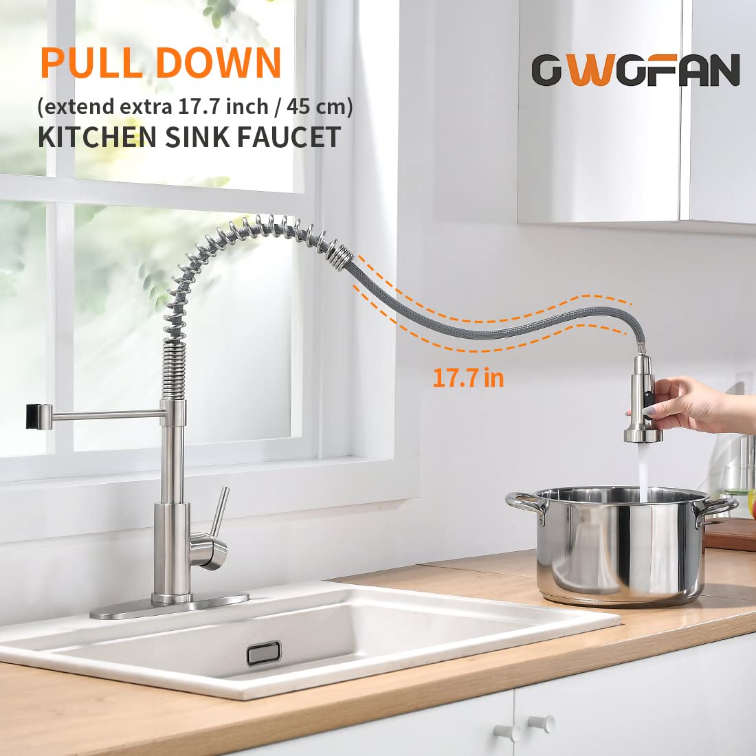 Owofan Kitchen Faucet With Pull Down Sprayer Brushed Nickel Stainless Steel Single Handle Pull Out Spring Sink Faucets 1 Hole Or