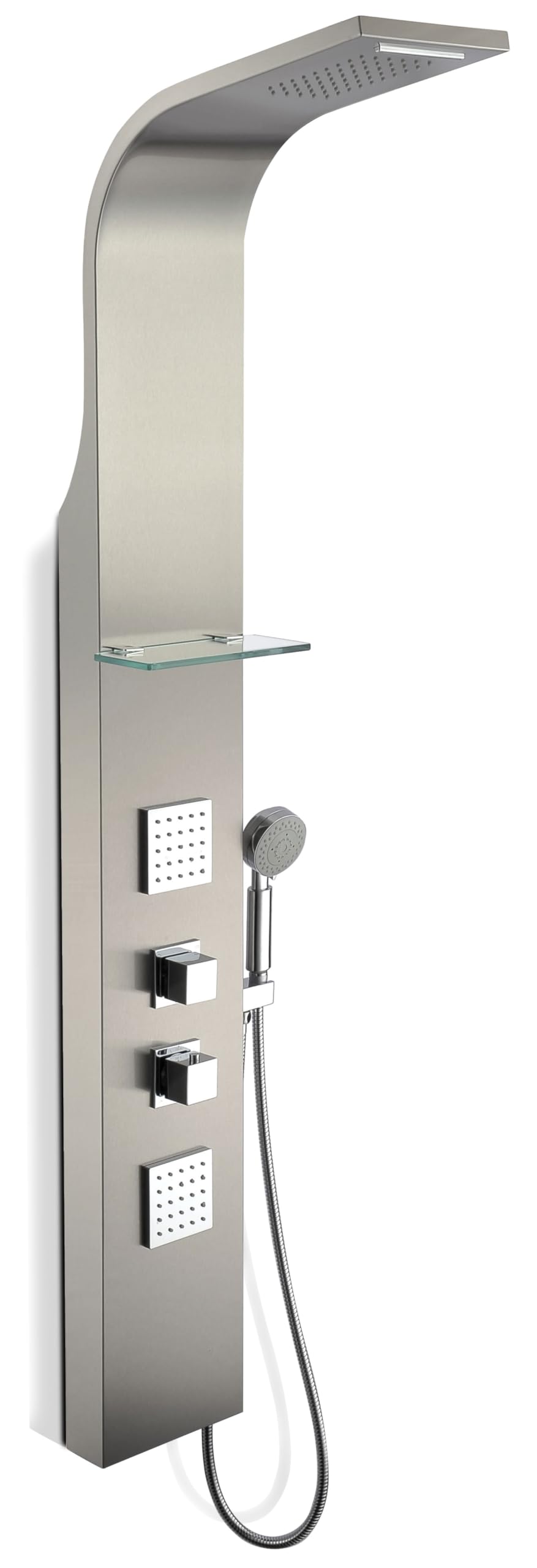 ANZZI Niagara 64 Body Massage 2-Jetted Shower Panel System with Heavy Rain Shower and Spray Wand in Brushed Nickel | Rainfall Wa