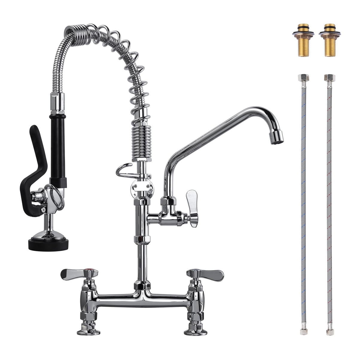 Iviga Commercial Kitchen Faucet Deck Mount With Pre-Rinse Sprayer 21'' Height Kitchen Sink Faucet 8 Inch Center With 10'' Add-On