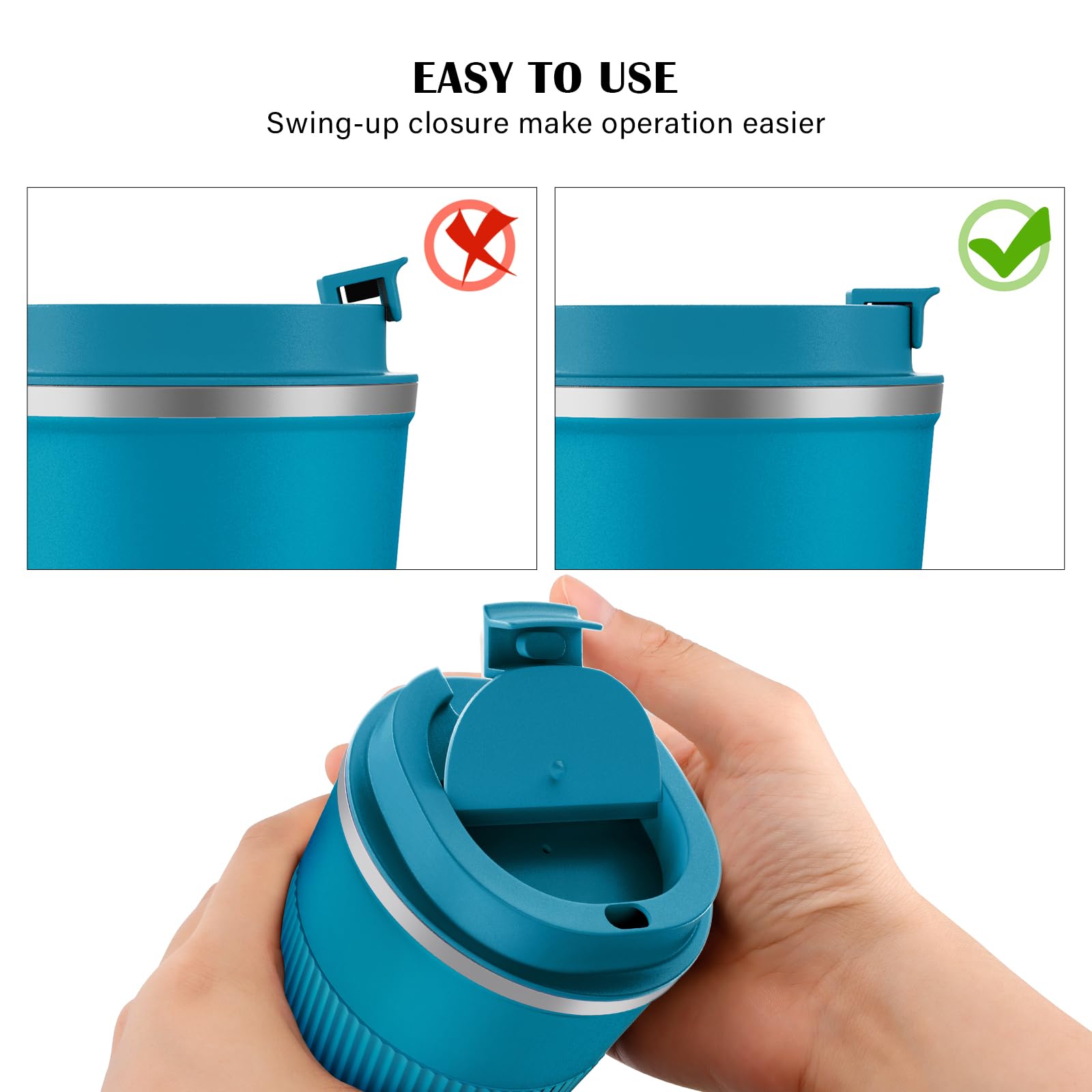 MOMSIV 12oz Insulated Travel Mug, Stainless Steel Coffee Cup with Leakproof Lid, B-Blue, Reusable for Hot & Cold Beverages