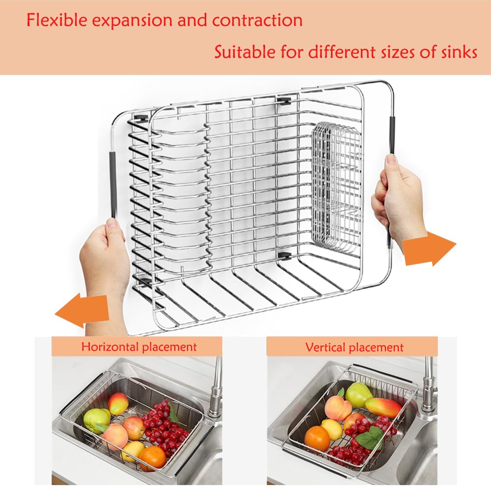 Niuyichee Expandable Dish Drying Rack, Stainless Steel Dish Drainer Rack Organizer In Sink, Drainage Rack Over Sink,Dish Drainer