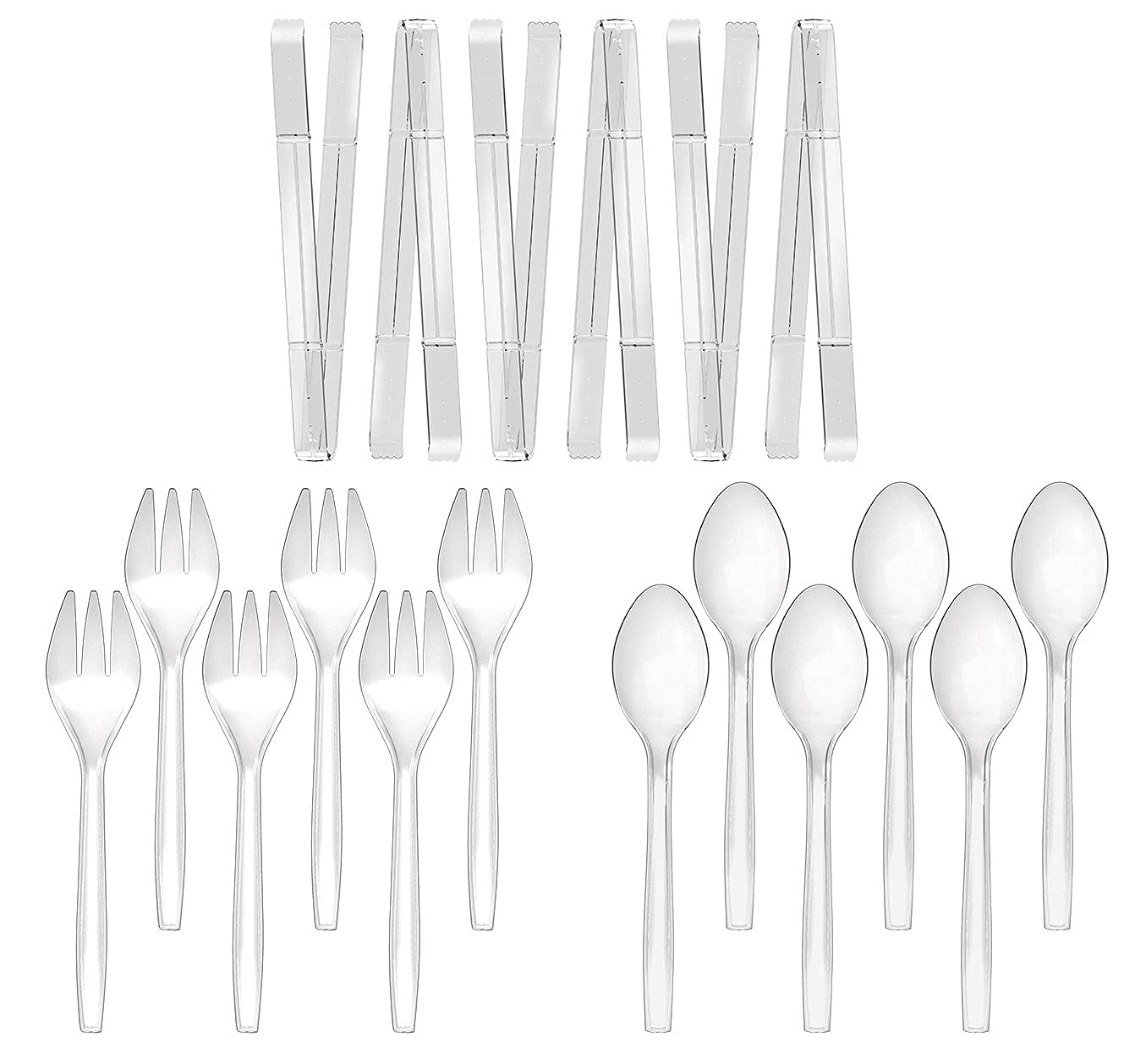 Plastic Serving Utensils, 9'' Clear Disposable Utensils 18 Pack, 6 Serving Tongs, Spoons, Forks