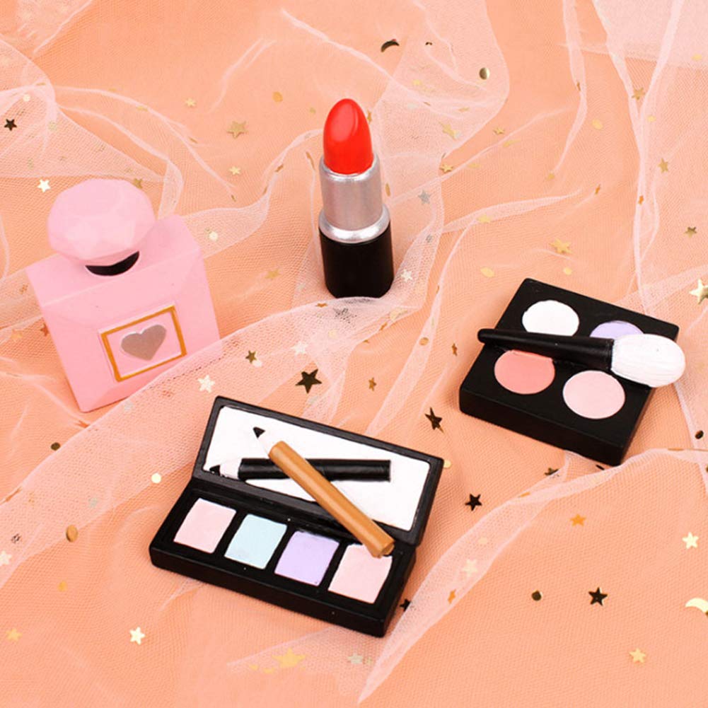 MEMOVAN Makeup Cake Topper 4 Pack  Resin Cosmetics Lipstick Perfume Bottle Eye Shadow Blush Makeup Cake Decorations for Bridal Shower Bachelorette Girl Women Spa Makeup Themed Birthday Party Supplies