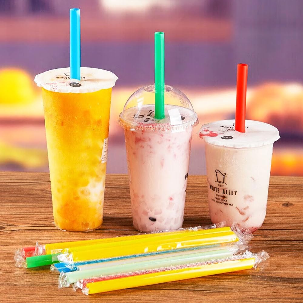 Koberrli Straws Disposable Boba Jumbo Smoothie Milkshake 100Pcs Wide Straws For Boba Tea Shake Drinking(9.45'' Tall, 0.43'' Diam