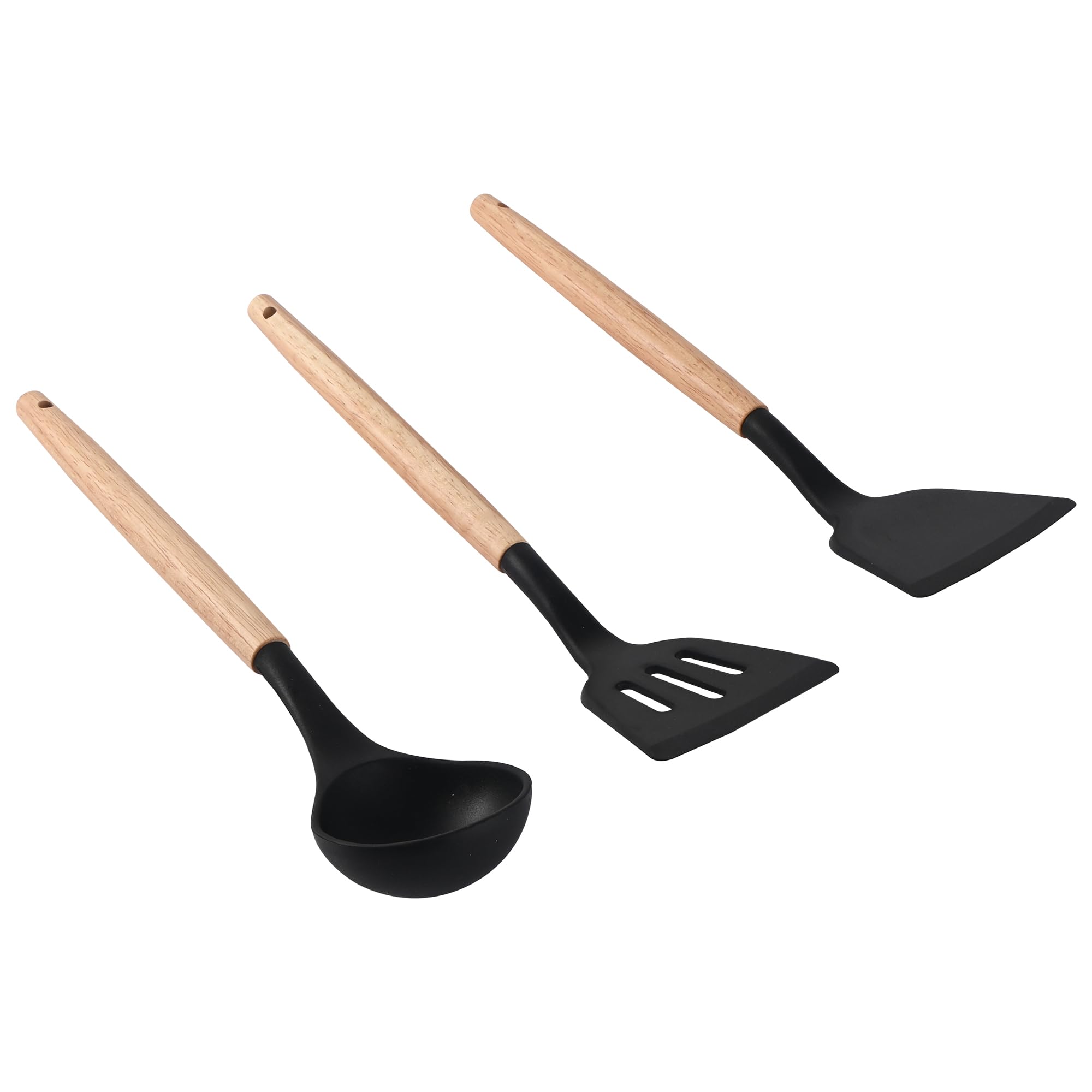 Kuber Industries 3 Pcs Silicone Nonstick Spatula Set With Wooden Handle | Heat Resistant Spatula For Kitchen | Kitchen Accessori