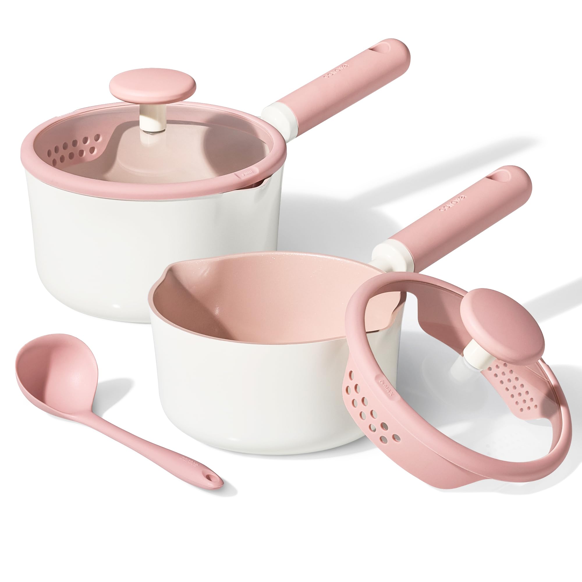 Carote 2.3Qt & 3.0Qt Sauce Pan Sets With Lid & Ladle Ceramic Nonstick Pot Set Non Toxic Saucepan With Stay-Cool Handle Small Kit