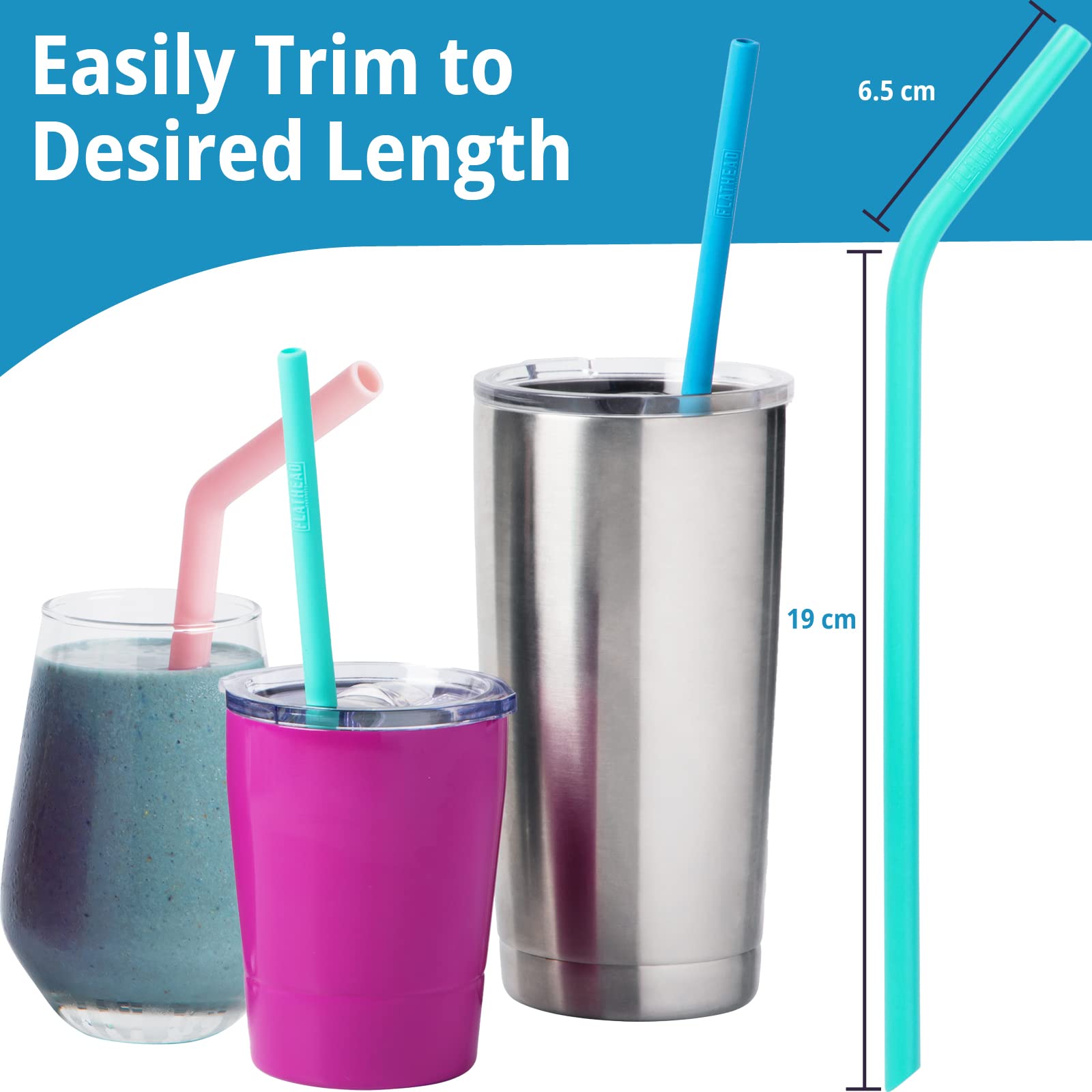 Bent Silicone Straws Reusable (Set Of 10) And Cleaning Brush - Flexible, Long, Color Bendy Reusable Straws For 20Oz-32Oz Tumbler