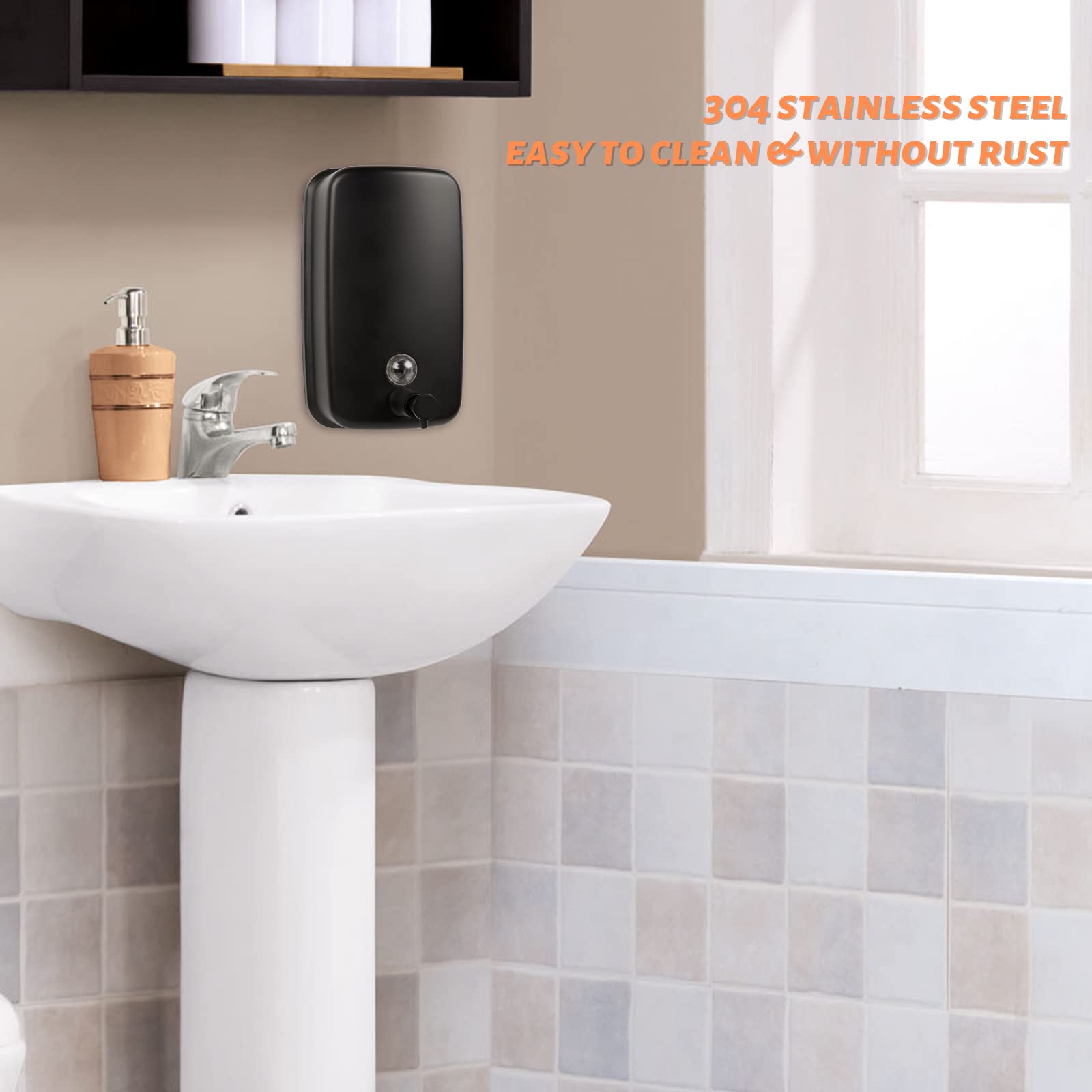 Wewbaby Soap Dispenser Wall Mount, 1000Ml/33.8 Fl.Oz Bathroom Wall Mounted Soap Dispenser Black Metal Wall Soap Dispenser For Ki