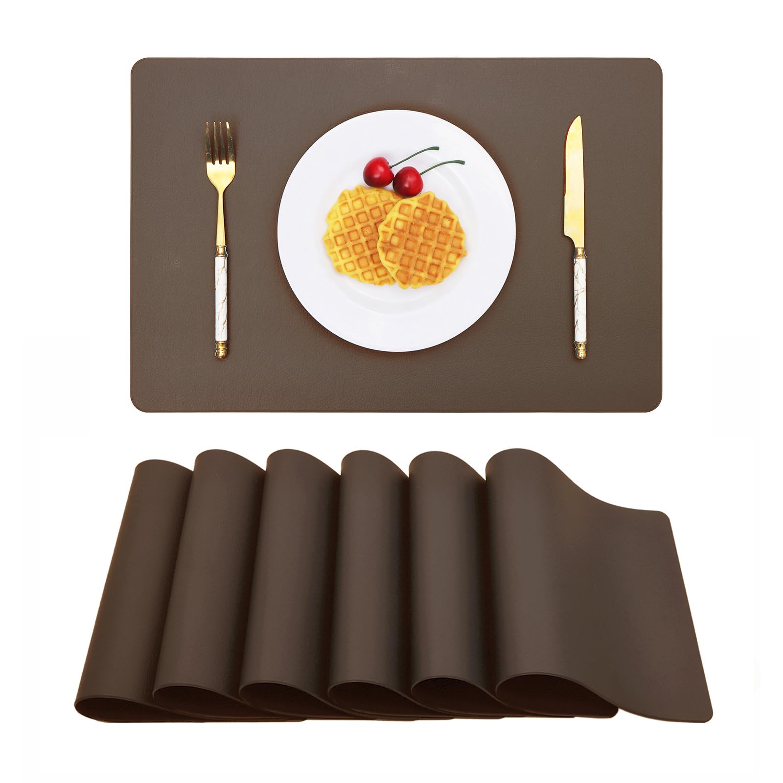 Vinjiasin Placemats Set Of 6 Brown Leather Place Mats Kitchen Dining Table Mats For Indoor Outdoor Wipeable Waterproof Sturdy Fa