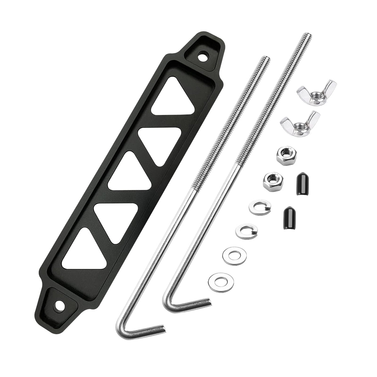 Aronova Battery Hold Down Sets,With Billet Aluminum Battery Tie Down Bracket And 18-8(304) Stainless Steel J Bolts (Black, 10 In