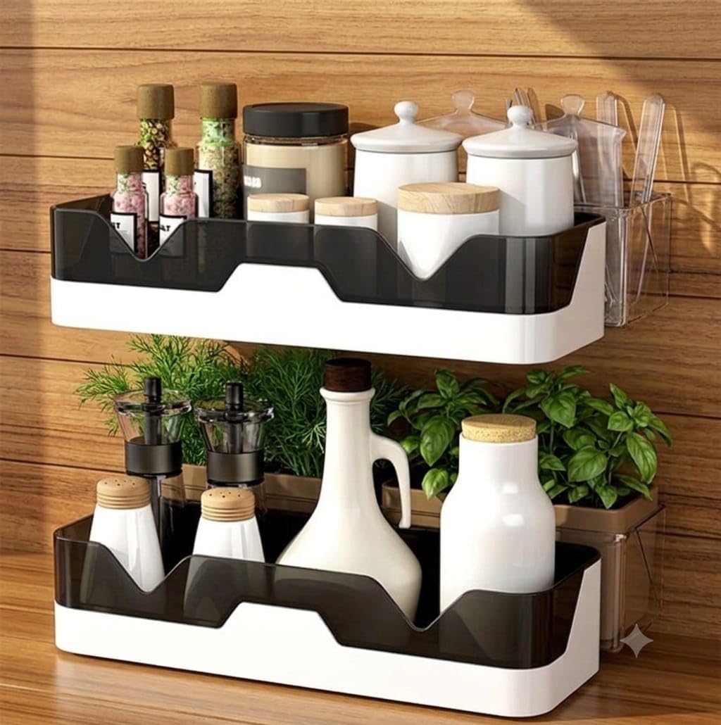 2 Tier Kitchen Storage Rack Organizer | Multipurpose Countertop Shelf for Spices, Masala, Oil Bottles, Jars & Kitchen Accessorie