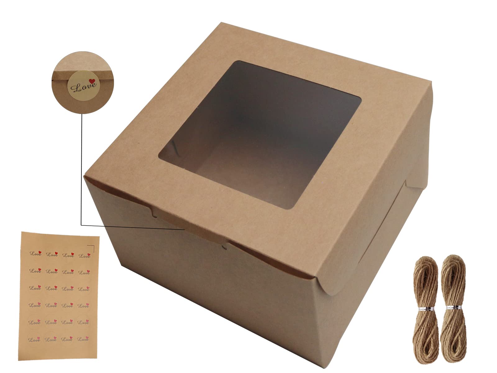 Pqzkldp 10Packs 8X8X5 Inches Brown Kraft Cake Boxes With Window, Gift Packing, Bakery Boxes, Dessert, Pastry, Cupcake, Pie Cooki